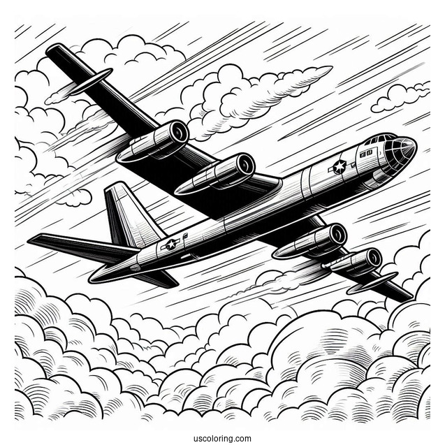 B52 Plane Flying In The Clouds