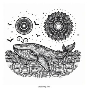 Whale Surfacing From The Waves Animal Mandala Coloring Page