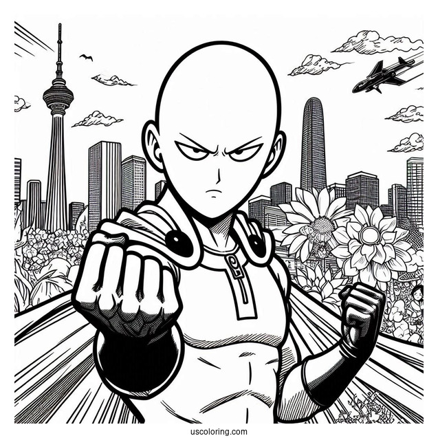 Easy One Punch Man Saitama Coloring In For Kids