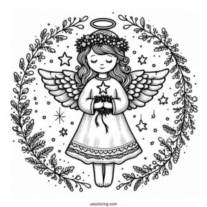 Angel Holding Star With Christmas Wreath