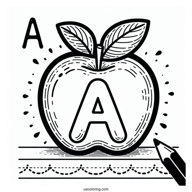 Letter A Apple Tracing Worksheet To Color