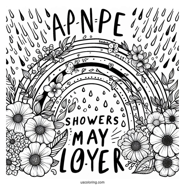 Rainbow Over April Coloring Page Showers Bring May Flowers Words Kids