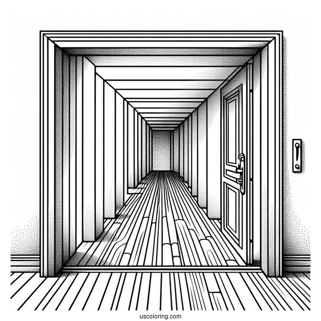 Expanding Doorway With Diagonal Floor Abstract Coloring Page
