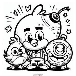 Red, Chuck, And Bomb Coloring Page