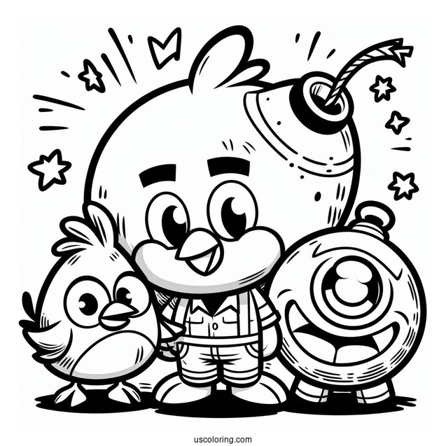 Red, Chuck, And Bomb Coloring Page