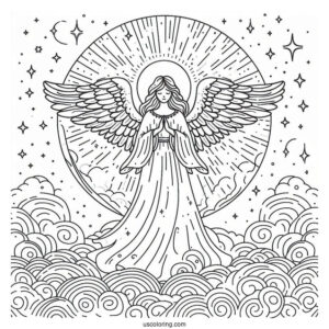 Eternal Angel In Heaven Coloring Page