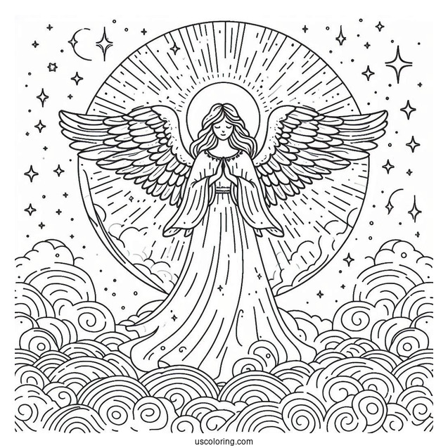 Eternal Angel In Heaven Coloring Page