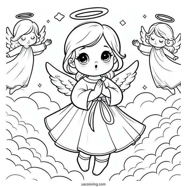 Cute Baby Angel In Heaven To Color