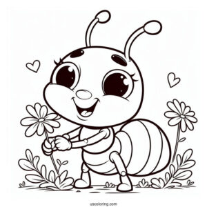 Smiling Ant Coloring Page For Kids