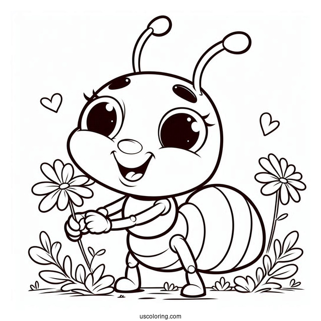 Smiling Ant Coloring Page For Kids