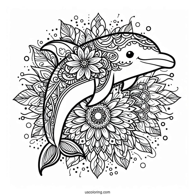 Floral Dolphin Animal Mandala Coloring Page