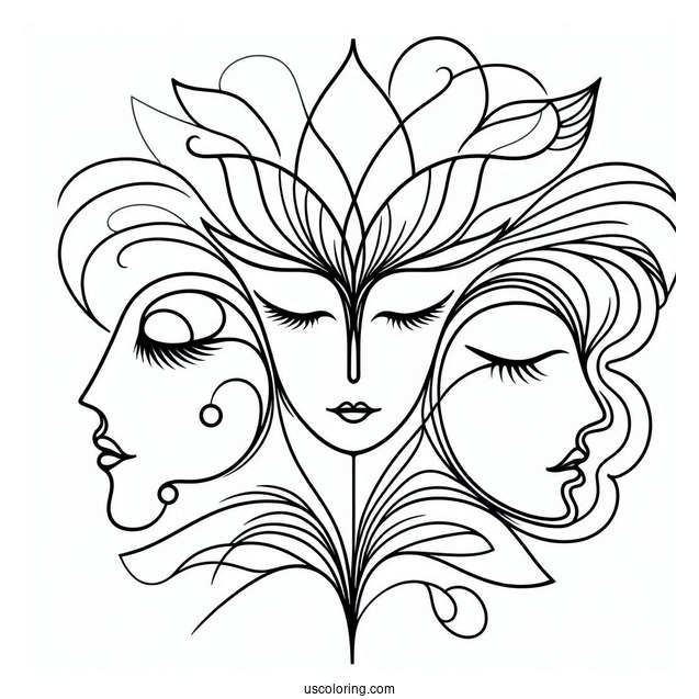 Three Faces Abstract Coloring Page