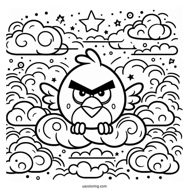 Angry Birds Red In The Clouds Coloring Sheet