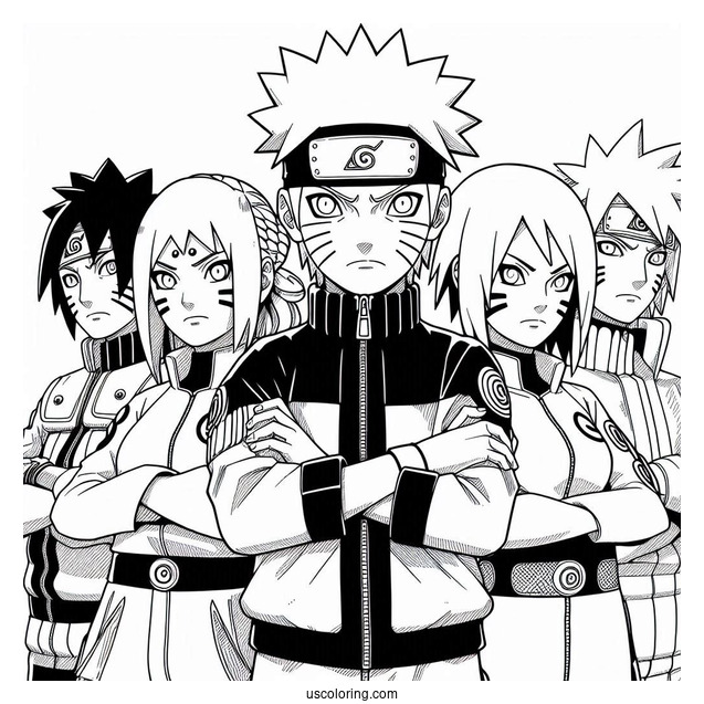 Naruto Team Seven With Iruka Coloring In