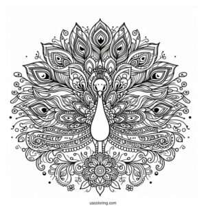 Peacock Spreading Its Wings Animal Mandala Coloring Page