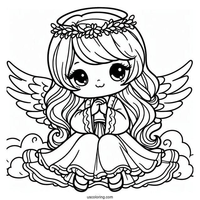 Coloring Page Of a Cute Angel For Kids