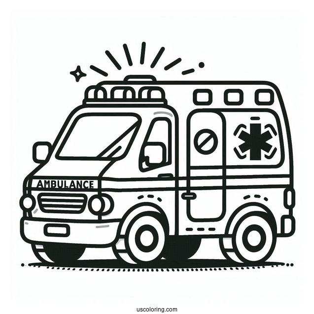 Easy Ambulance Coloring Page Outline For Preschoolers