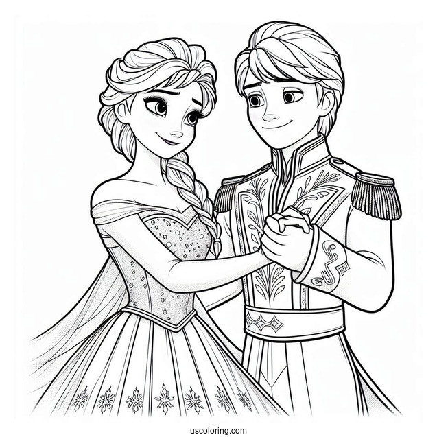Anna And Elsa Holding Hands In Ballroom Coloring Sheet