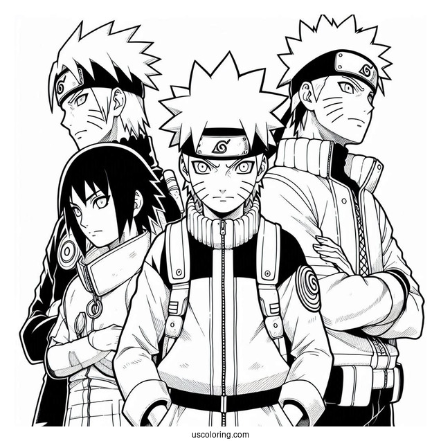 Naruto Team Seven With Iruka Coloring In