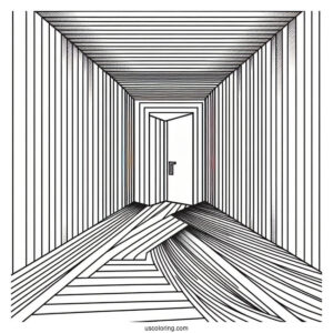 Expanding Doorway With Diagonal Floor Abstract Coloring Page