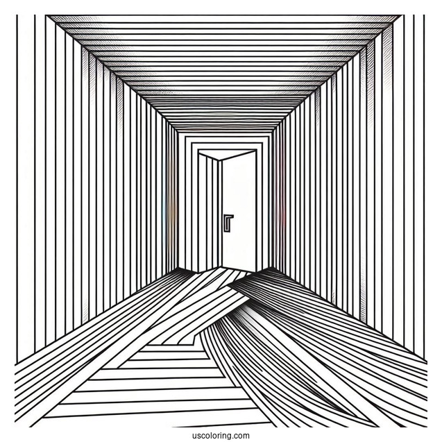 Expanding Doorway With Diagonal Floor Abstract Coloring Page