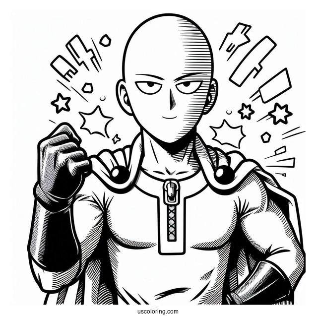 Easy One Punch Man Saitama Coloring In For Kids