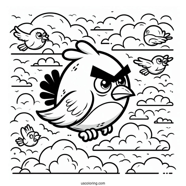 Blue Angry Bird In The Sky Coloring In