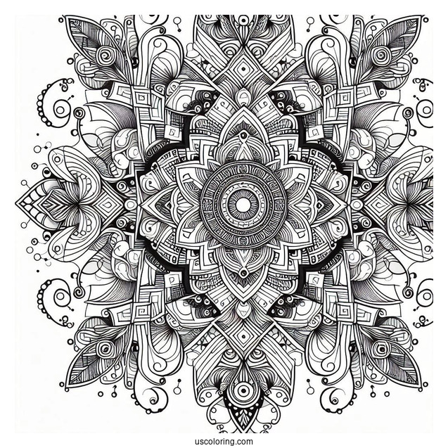 Complex Geometric Abstract Coloring Page