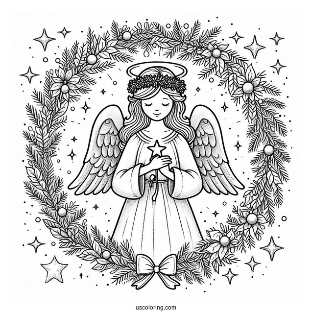 Angel Holding Star With Christmas Wreath