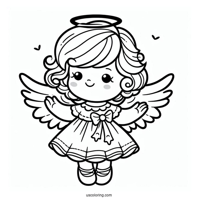 Coloring Page Of a Cute Angel For Kids