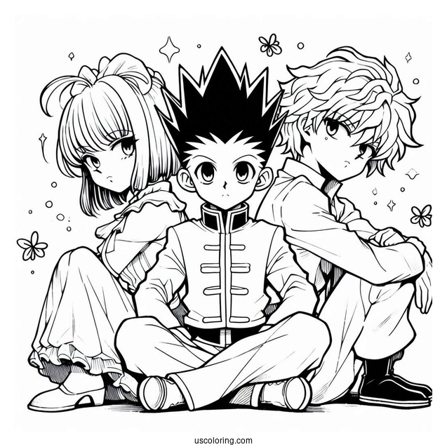 Hunter X Hunter Gon, Killua, Kurapika, Leorio Coloring Sheet
