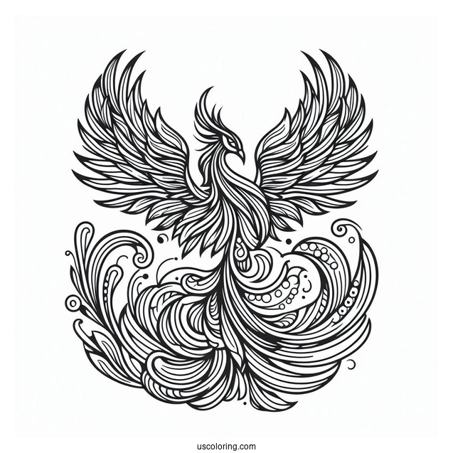 Majestic Phoenix Abstract Coloring Page