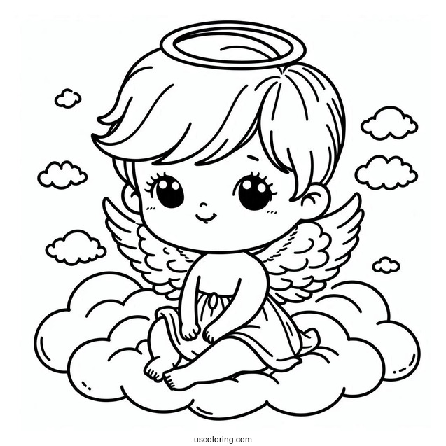 Cute Baby Angel In Heaven To Color