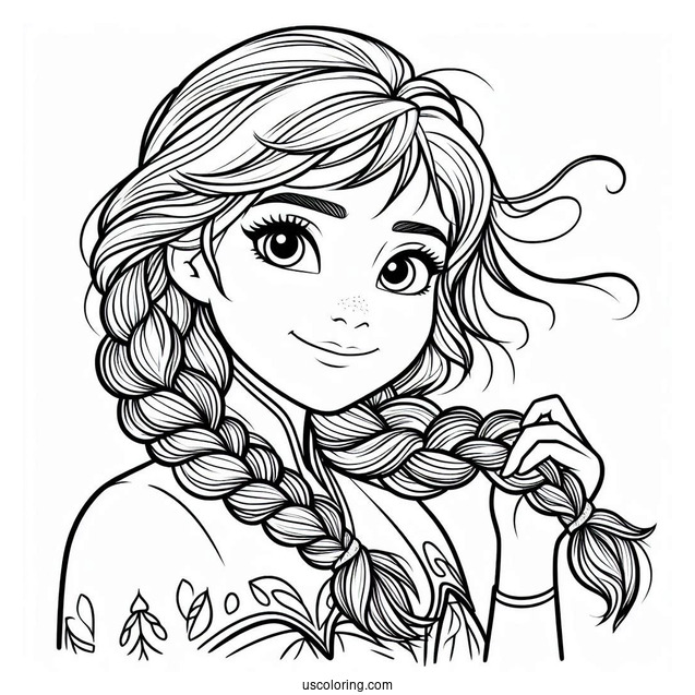 Simple Anna Holding Braids Coloring Sheet