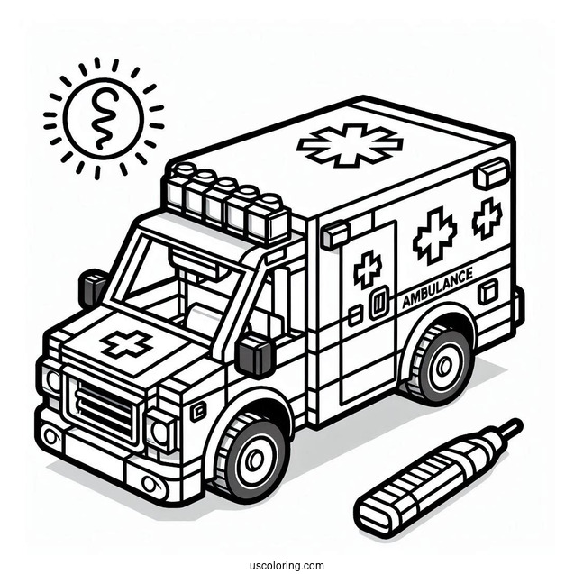 Detailed Lego Ambulance Coloring Page