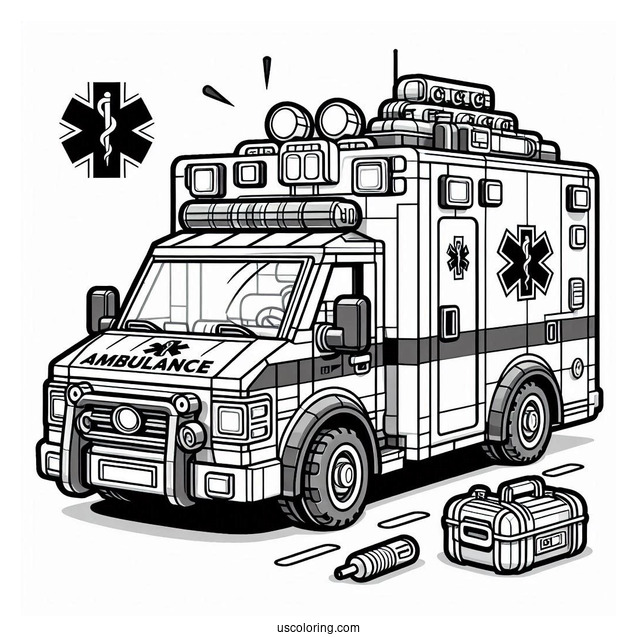 Detailed Lego Ambulance Coloring Page