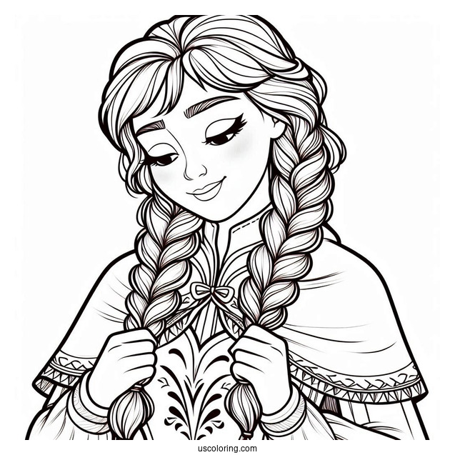 Simple Anna Holding Braids Coloring Sheet