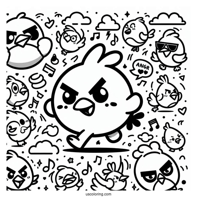 Kawaii Angry Birds Coloring In For Kids