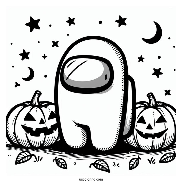 Coloring Page of Among Us With Jack-O-Lantern