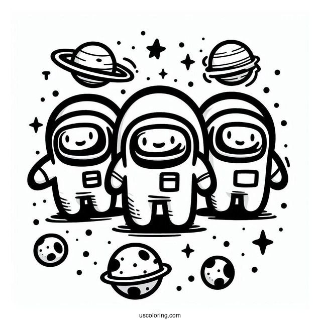Coloring Page of Crewmates in Space