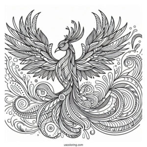 Majestic Phoenix Abstract Coloring Page