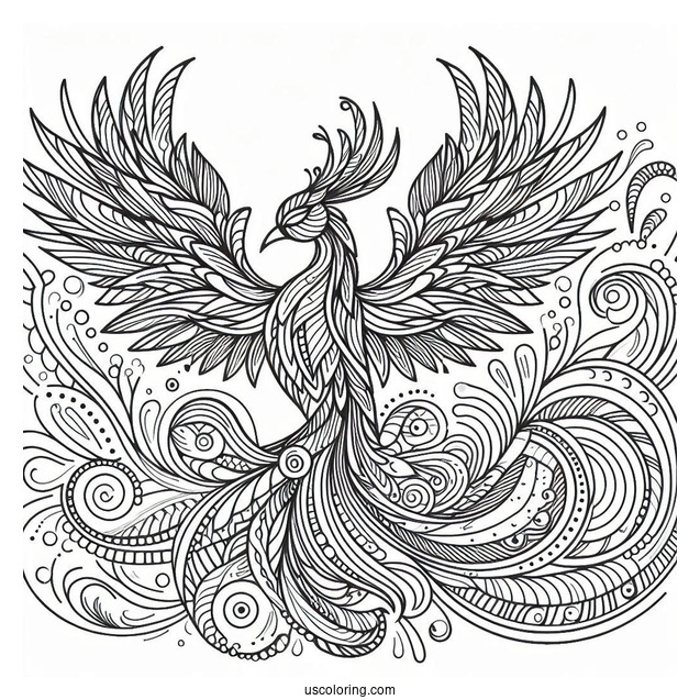 Majestic Phoenix Abstract Coloring Page