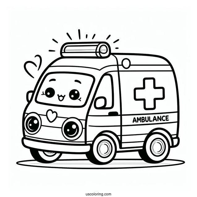 Cute Ambulance Coloring Page For Kids