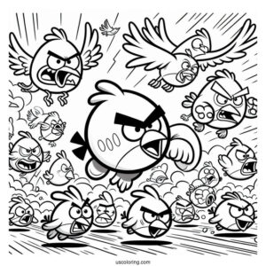 Angry Birds Charging Towards Pigs Coloring Page