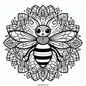 Beautiful Bee Animal Mandala Coloring Page