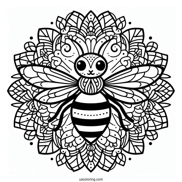 Beautiful Bee Animal Mandala Coloring Page