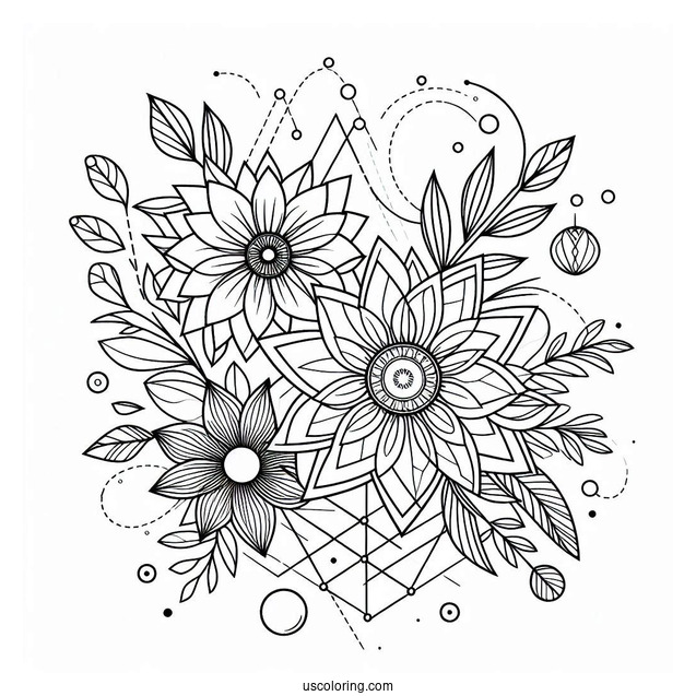 Flowers And Geometric Abstract Coloring Page
