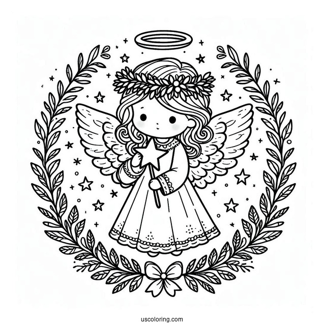 Angel Holding Star With Christmas Wreath
