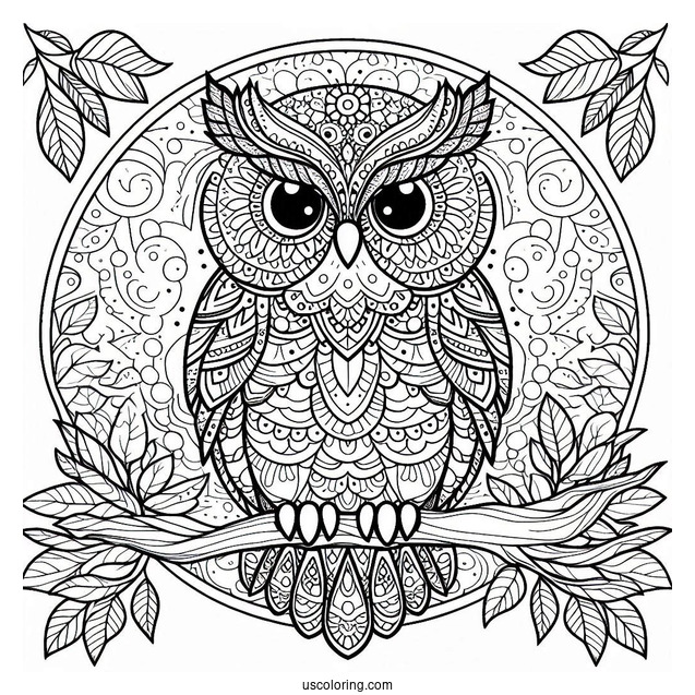 Owl Perched On A Tree Animal Mandala Coloring Page