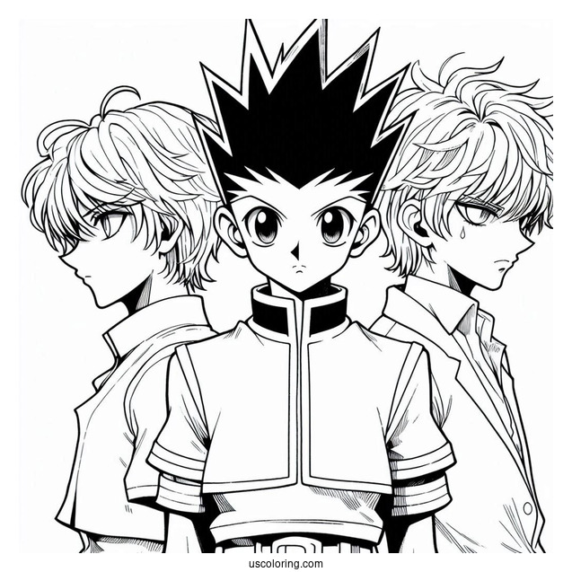 Hunter X Hunter Gon, Killua, Kurapika, Leorio Coloring Sheet